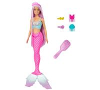 Barbie Mermaid Doll with 7-Inch-Long Pink Fantasy Hair and Colorful Accessories for Styling Play like Headband and Barrettes, HRR00