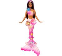 Barbie Mermaid Toy Dolls with Surprise Magic Blooming Flowers Feature, Ombre Tails, Pearl Headband Accessory & Long Brown Hair with Purple Highlights, JDM73