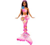 Barbie Mermaid Toy Dolls with Surprise Magic Blooming Flowers Feature, Ombre Tails, Pearl Headband Accessory & Long Brown Hair with Purple Highlights