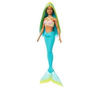Barbie Mermaid Doll with Two-Tone Blue and Yellow Fantasy Hair and Headband Accessory, Toy with Shell Bodice and Turquoise Tail, HRR03