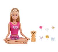 Barbie Mindful Moves Doll in Yoga Clothes with 6 Meditation Modes Prompted by Lights, Sound and Music, Puppy with 6 Plug-in Accessories, Blonde, JJN55