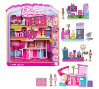 Barbie Mini Barbie Land DreamHouse & 3 Playsets with 4 1.5-Inch Dolls, Doll House Furniture & Accessories, Includes Pet Boutique, Hair Salon, & SuperMarket, JGL31