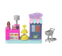 Barbie Mini BarbieLand Collectible Supermarket Playset with 1.5-Inch Doll Product Shelves Check Stand & Shopping Cart for Storytelling Play