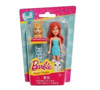 Barbie Mini in Blue Red Flowers Dress Doll & Pet Rabbit Pencil Topper