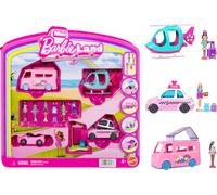 Barbie Mini Land Dolls and Accessories Pack | Set with 4 1.5-inch Mini Dolls, 4 Toy Vehicles & Themed Accessories, Includes DreamCamper