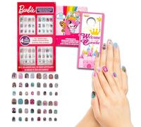 Barbie Nail Art Kit - Bundle of 48 Push On Nails for Birthday Supplies, Goodie Bags and More, Plus Stickers | Barbie Beauty Accessories for Kids
