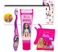 Barbie Oral Care Traveling Kit for Kids - Bundle with Toothbrush with Cover, Toothpaste, Floss Pack, Travel Bag, and More for Girls, Toddlers | Barbie