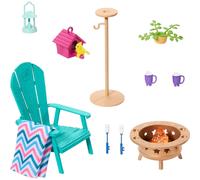 Barbie Furniture Age 3+ and Accessory Pack, Barbie Doll House Décor, Backyard Patio, Bonfire, Birdfeeder and Birdhouse, Kids Toys and Gifts
