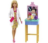 Barbie Pediatrician Playset, Blonde Doll (12-in/30.40-cm), Exam Table, X-ray, Stethoscope, Tool, Clip Board, Patient Doll, Teddy Bear, Great Gift for Ages 3 Years Old & Up, GTN51