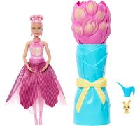 Barbie Petal Pop Scented Doll with Pink Tulip Dress & Accessories, Bouquet Reveal with Pet Bunny & Surprises like Watering Can, Necklace & Earrings, JMF57