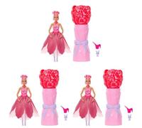 Barbie Petal Pop Scented Doll with Rose Dress & Accessories, Bouquet Reveal with Pet Bunny & Surprises like Watering Can, Necklace & Earrings, JMF59 (Pack of 3)