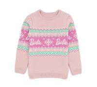 Barbie Girls Christmas Jumper | Kids Children Dolls Logo Snowflakes Festive Pink Fairisle Knitted Sweater | Gifts For Her 7-8 Years