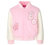 Barbie Pink French Terry Varsity Bomber Jacket for Little Girls 7-8 - Cozy Raglan Sleeves, Pockets, Barbie Patch | P-G364596BR