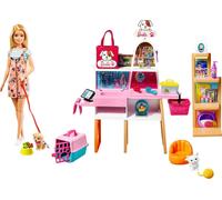 Barbie Pop (blond, 30 cm) en Dierenboetiek, Speelset met 4 huisdiere (US IMPORT)