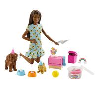 Barbie Puppy Party Doll and Playset Brunette Doll with Sunflower Dres
