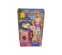 Barbie Puppy Pool Party Toy Playset with Fashion Doll, Doghouse & Slide, Heart-Shaped Pool, 2 Pet Dog Figures, 6 Accessories & Color Change, JBF35