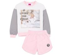 Barbie Pyjamas For Girls | Kids Living the Dream Fleece Loungewear | White Cotton Top with Pink Fluffy Shorts