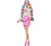 Barbie Rainbow Sparkle Hair Doll, Extra-Long and Colorful Hair with 12 Styling Accessories like Glitter Tube, Brush, Clips, Hair Dryer and More, JJP07