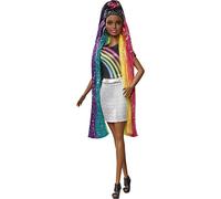 Barbie Rainbow Sparkle Hair Doll with Extra-Long Brunette Rainbow Hair, Sparkle Gel and Comb and Hairstyling Accessories