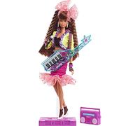 Barbie Rewind 80s Edition Dolls’ Night Out Doll (11.5-in Brunette) in Party Look Featuring Neon Jacket, Skirt & Accessories, with Cassette Tape Doll Stand, Gift for Collectors