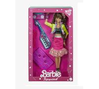Barbie Rewind 80s Edition Dolls’ Night Out Doll (11.5-in Brunette) in Party Look Featuring Neon Jacket, Skirt & Accessories, with Cassette Tape Doll Stand, Gift for Collectors