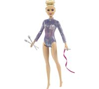 Barbie Rhythmic Gymnast Blonde Doll (12-in/30.40-cm) with Colorful Metallic Leotard, 2 Clubs & Ribbon Accessory, Great Gift for Ages 3 Years Old & Up, GTN65