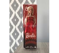 Barbie Mattel 80th Anniversary Ruby-Red Celebration Blonde Fashion Doll Wearing Red Dress with Silvery Shoes & Necklace, Collectible Toy, JGD25
