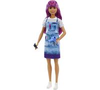 Barbie Salon Stylist Doll (12-in/30.40-cm) with Purple Hair, Tie-dye Smock, Stri