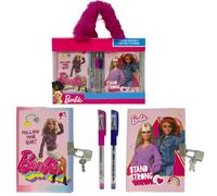 Barbie Secret Diaries Set with Glitter Gel Pens for Kids 4 Pcs in PVC Box with Plush Handle