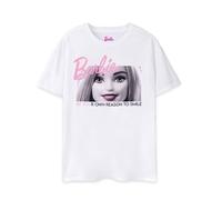 Barbie Womens T-Shirt | White Be Your Own Reason to Smile Graphic Tee for Ladies | Oversized Short-Sleeve Doll Apparel Top | Fashion Movie Daywear Merchandise Gift for Adults