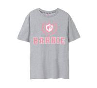 Barbie Womens T-Shirt | Grey Marl with Pink Collegiate Crest Logo Graphic Tee for Ladies | Retro Short-Sleeved Fashion Top | Doll Casual Oversized Graphic Tee Movie Merchandise Gift