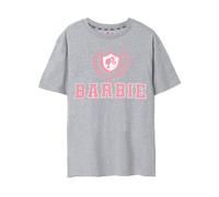 Barbie Womens T-Shirt | Grey Marl with Pink Collegiate Crest Logo Graphic Tee for Ladies | Retro Short-Sleeved Fashion Top | Doll Casual Oversized Graphic Tee Movie Merchandise Gift