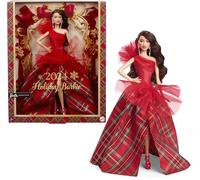 Barbie Signature 2024 Holiday Dolls, Seasonal Collectible Gift, Checked Dress with Red Bow, Display Box, Dark Brown Hair
