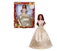 Barbie Signature, 2025 Holiday Dark Brown Hair Fashion Doll Wearing Silver & Gold Gown, Seasonal Collector Toy in Displayable Packaging, JBJ02