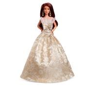 Barbie Signature, 2025 Holiday Dark Brown Hair Fashion Doll Wearing Silver & Gold Gown, Seasonal Collector Toy in Displayable Packaging, JBJ02