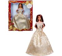 Barbie Signature, 2025 Holiday Dark Brown Hair Fashion Doll Wearing Silver & Gold Gown, Seasonal Collector Toy in Displayable Packaging, JBJ02