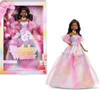 Barbie Signature Birthday Wishes Fashion Doll with Black Hair in Dress with Pastel Rainbow Effect, Collectible Toy with Giftable Packaging, JJX80
