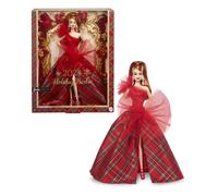 Barbie Signature Doll 2024 Holiday Red Hair Fashion Doll Wearing Gown with Plaid Skirt Seasonal Collector Gift in Displayable Packaging