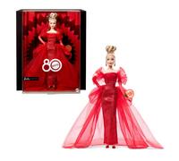Barbie Signature Doll Mattel 80th Anniversary Collectible in Glittery Red Tulle Gown with Drop Earrings and Sheer Gloves Blonde Hair