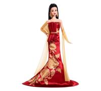 Barbie Signature Lunar New Year Fashion Doll | Doll Wearing Red Dress with Golden Peony Print Dress, Collectible Holiday Doll, JJX83