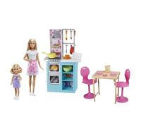Barbie Sisters Baking Playset with Barbie Doll & Chelsea Doll, Kitchen Pieces, Dining Set & 15+ Accessories, Gift for 3 to 7 Year Olds, HBX03