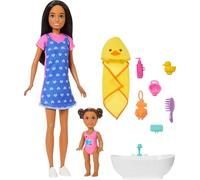 Barbie Skipper Babysitters Inc Fashion Doll, Playset and Accessories | Brunette Doll and Toddler Doll, Bathtub Playset Including 6 Accessories, JJB43