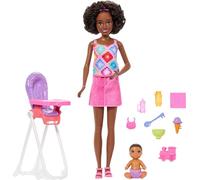 Barbie Skipper Babysitters Inc. Playset with Brunette Doll, Brunette Toddler Doll, High Chair & 8 Accessories Including Food, JJB45