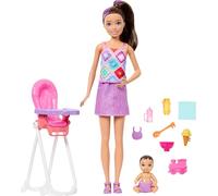 Barbie Skipper Babysitters Inc. Playset with Brunette Doll, Brunette Toddler Doll, High Chair & 8 Accessories Including Food, JJB44
