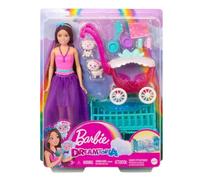 Barbie Skipper Doll and Nurturing Playset, Kids Toys, Brunette with Fantasy Look, Baby Lambs with Stroller, Crib and Accessories, HLC29