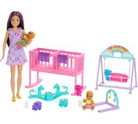 Barbie Skipper Doll & Nursery Playset with Accessories, Includes Twin Baby Dolls, Crib, Swing, See-Saw & More, HXM99