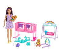 Barbie Skipper Doll & Nursery Playset with Accessories, Includes Twin Baby Dolls, Crib, Swing, See-Saw & More, HXM99