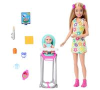 Barbie Skipper Doll & Playset with Accessories, Babysitting Set Themed to Mealtime, Color-change Toy Play, HTK35