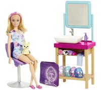 Barbie Sparkle Mask Spa Day Playset Blonde Barbie Doll 7 Spa Masks Sink Mirror