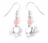 Barbie Sterling Silver Silhouette Rose Quartz Drop Earrings